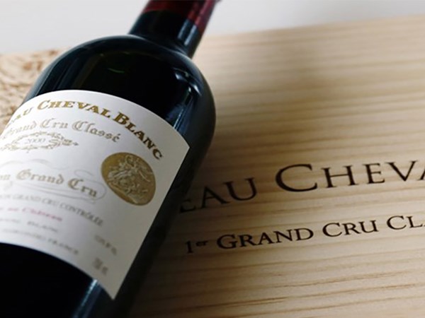 Bottle of red wine from Chateau Cheval Blanc